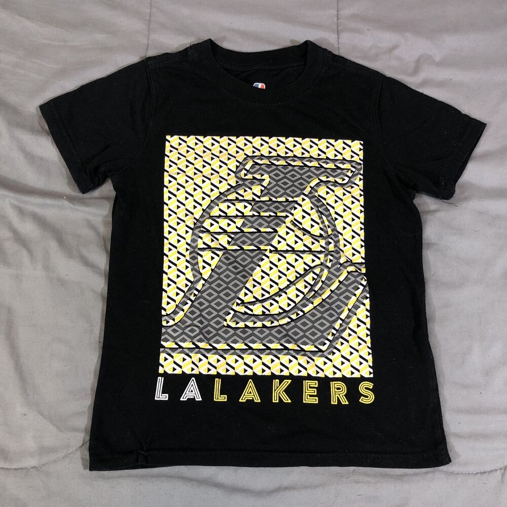Los Angeles LA Lakers Shirt YOUTH Size 8 Black Graphic Tee NBA-U Boys Kids